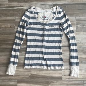Size M Twisted Heart Cream Grey Stripe Long Sleeve
